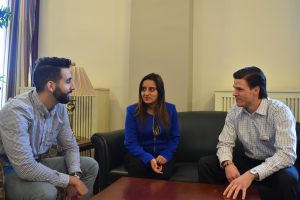 from left, Joe Shawky, Ankita Mathur and Samuel Blake, the winners of The Money Table competition.