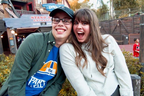 Spencer & friend in front of Splash Mountain ride