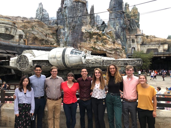 Spencer & team in front of Star Wars spacecraft